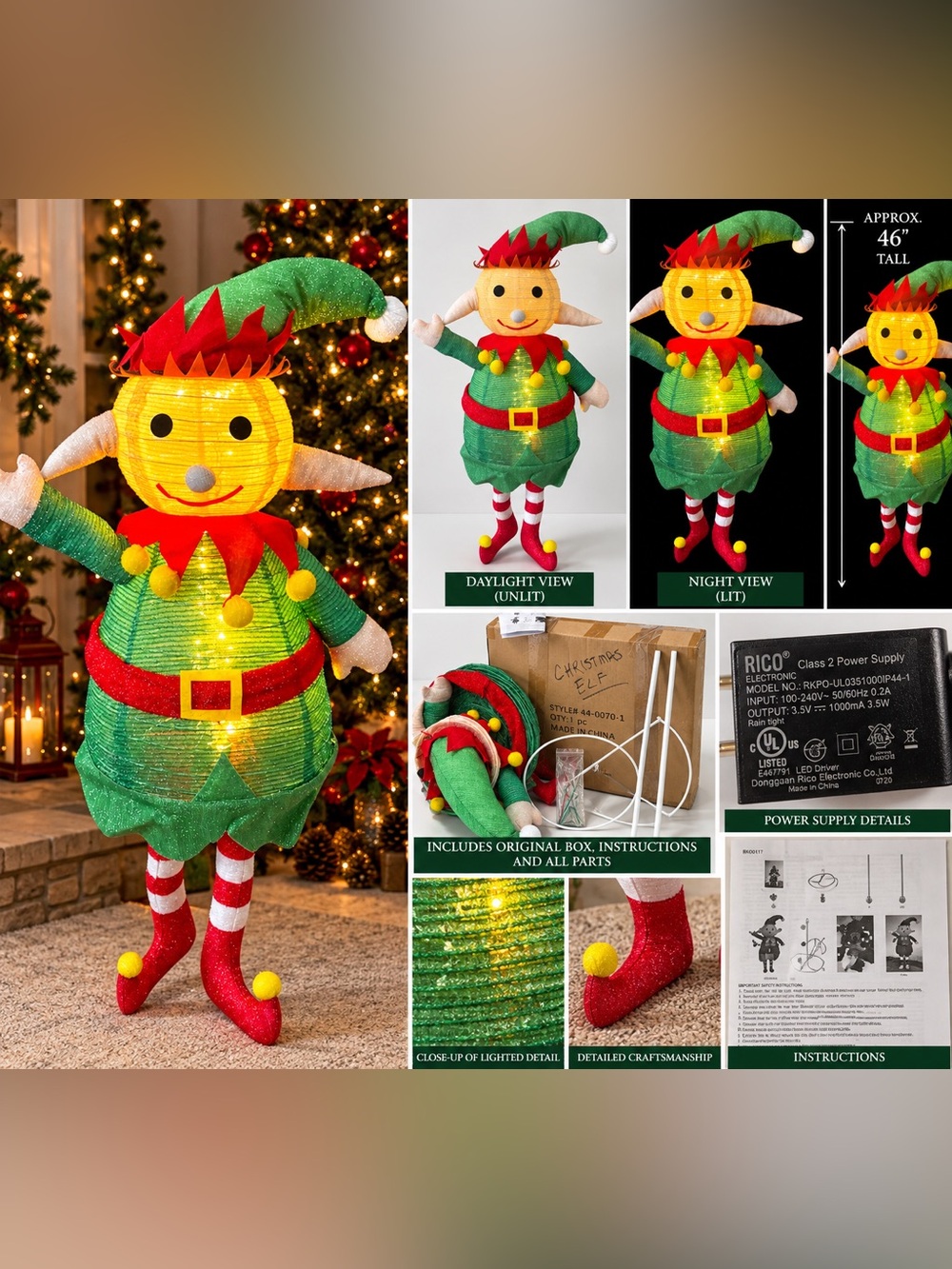 Northlight 46” Lighted Christmas Elf LED Outdoor Yard Decor Rare - Picture 2 of 5